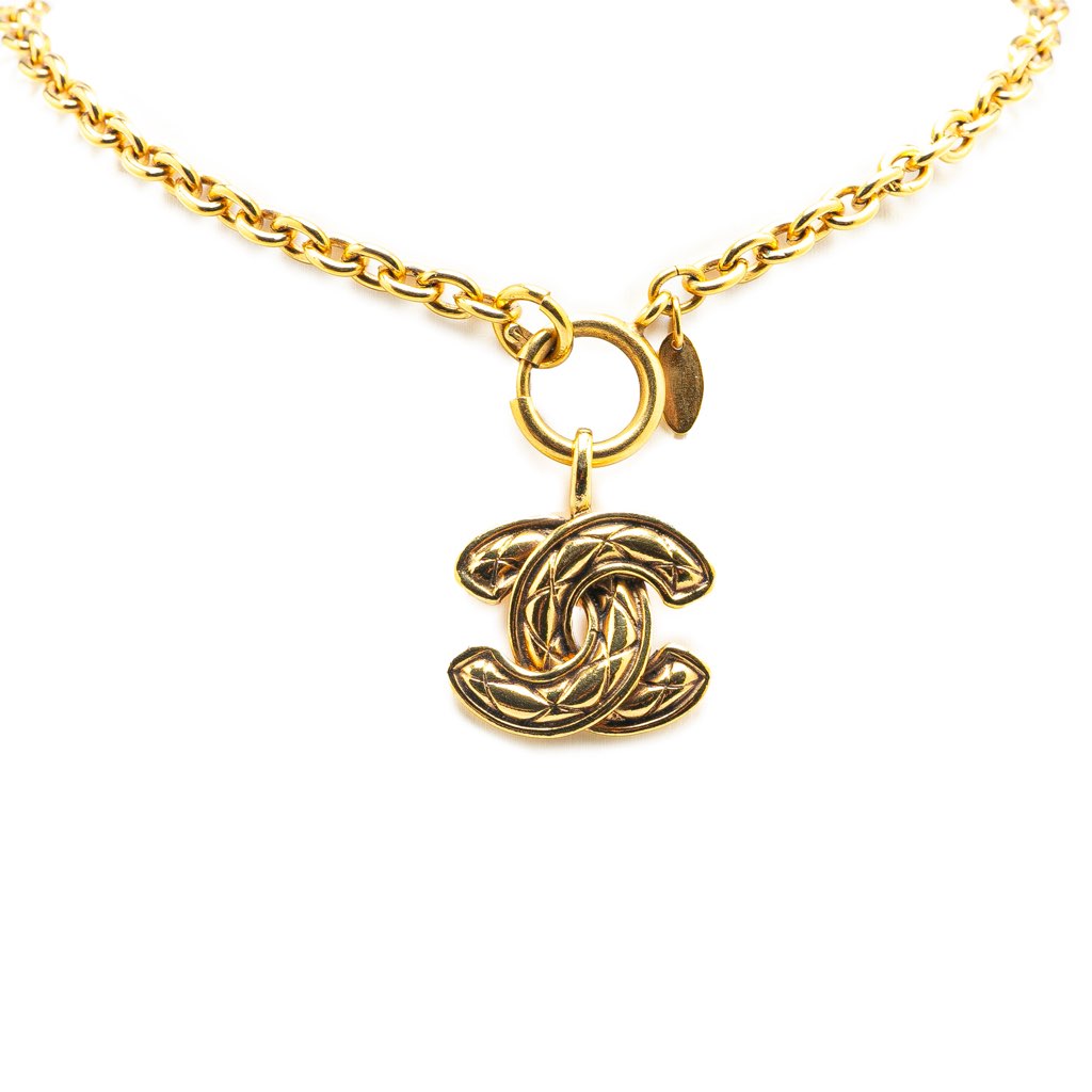 Chanel Gold Plated CC Quilted Pendant Necklace - 2
