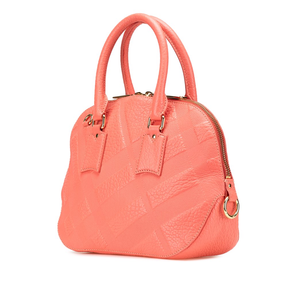 Burberry Small Heritage Grain Check Embossed Orchard Bowling Bag - Back view