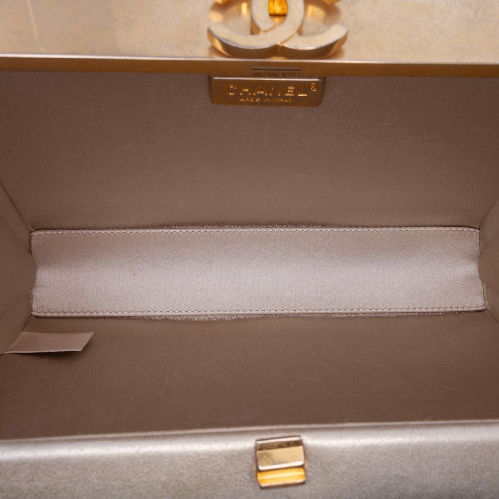 Chanel Chocolate Bar Metallic Lambskin Frame Clutch with Chain - 4