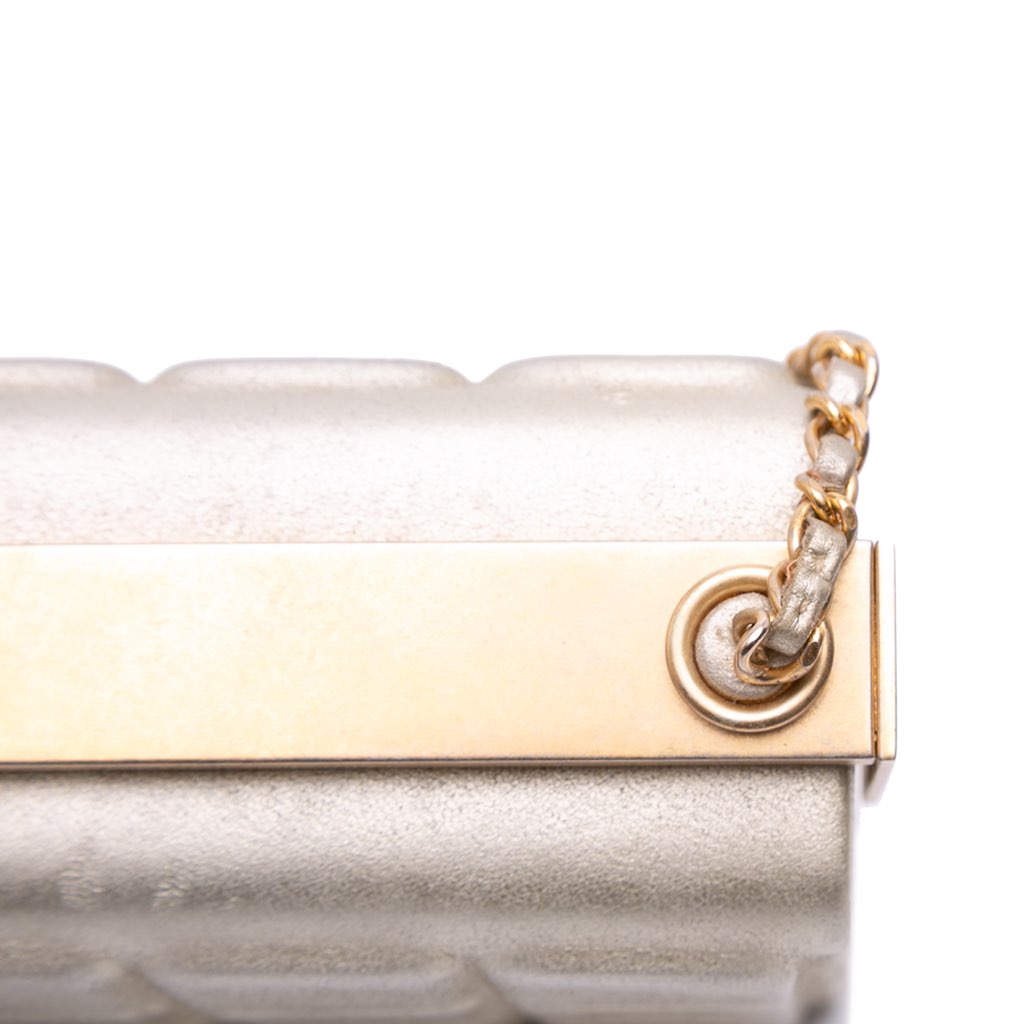 Chanel Chocolate Bar Metallic Lambskin Frame Clutch with Chain - Detail 2