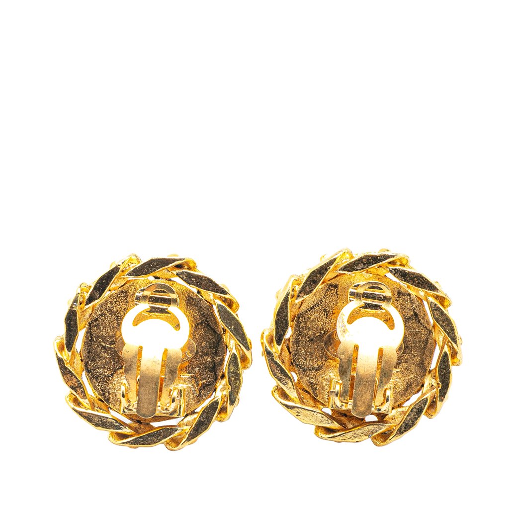 Chanel Gold Plated CC Crystal Clip On Earrings - Back view