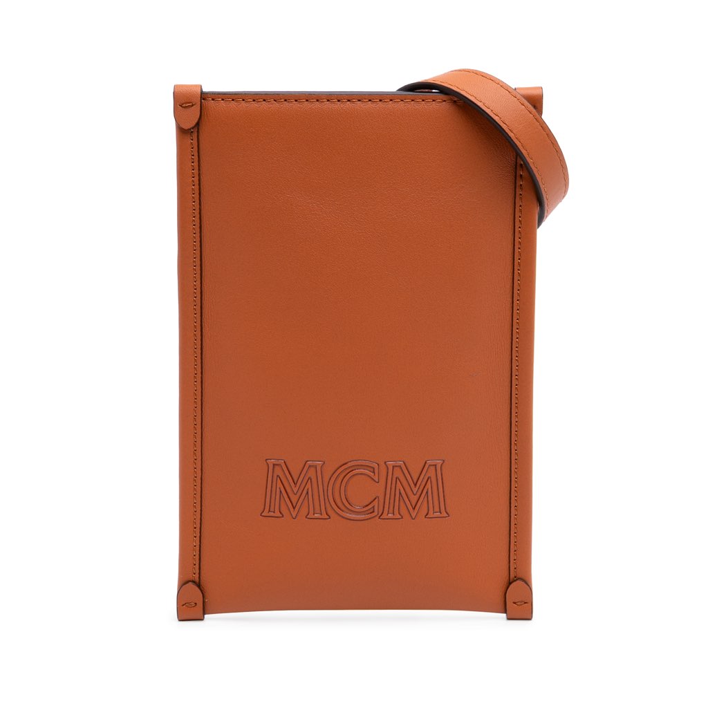 Mcm Spanish Calfskin Embossed Logo Aren Lanyard Phone Case
