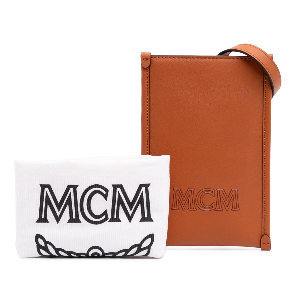 Mcm Spanish Calfskin Embossed Logo Aren Lanyard Phone Case - Image 12