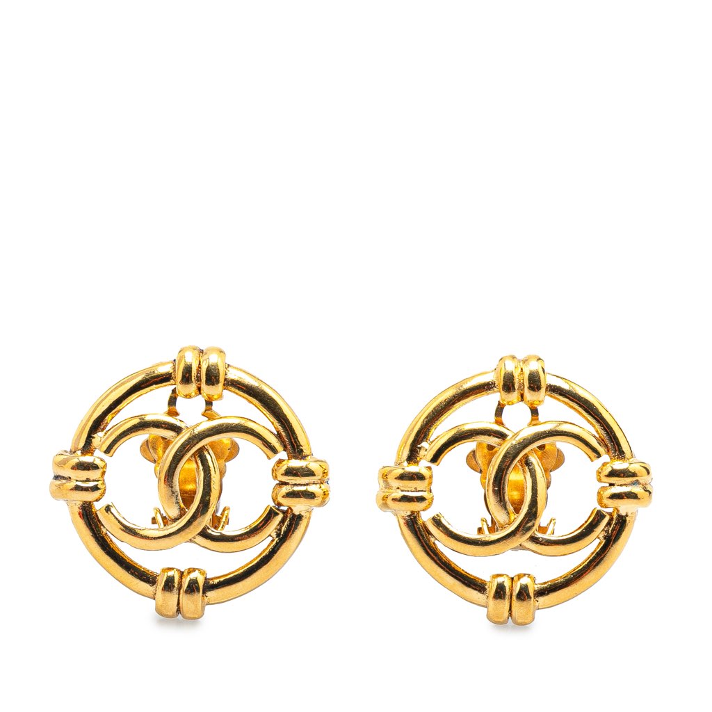 Chanel Gold Plated CC Round Clip On Earrings