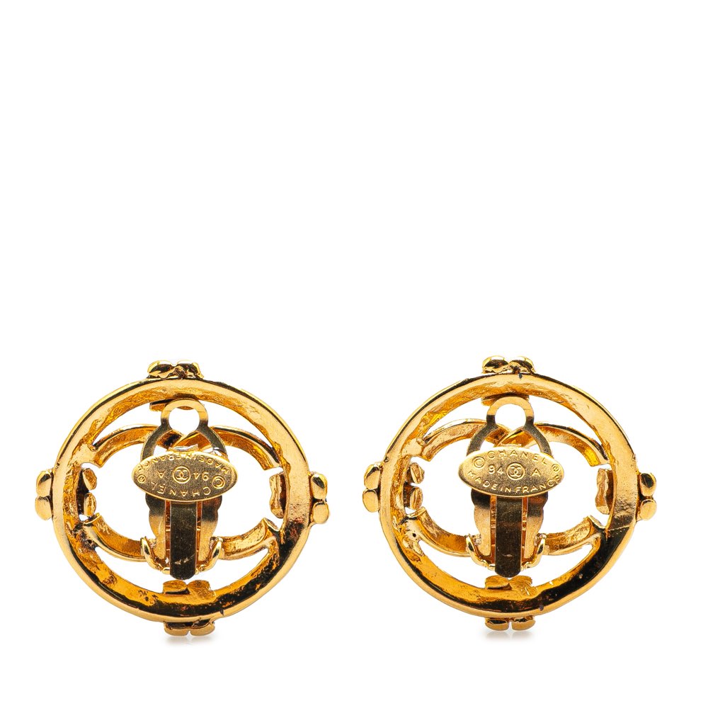 Chanel Gold Plated CC Round Clip On Earrings - Back view