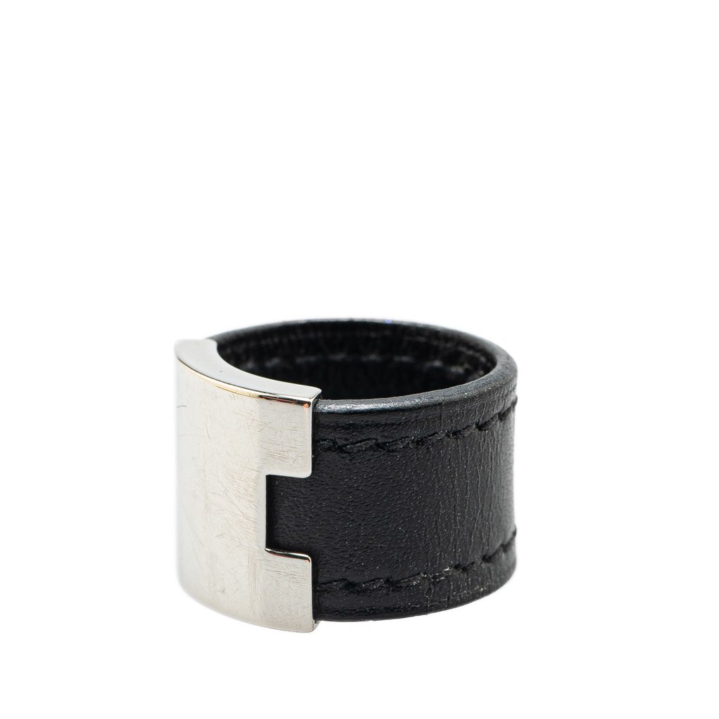 Hermès Leather and Palladium Plated Lurie Ring - 2