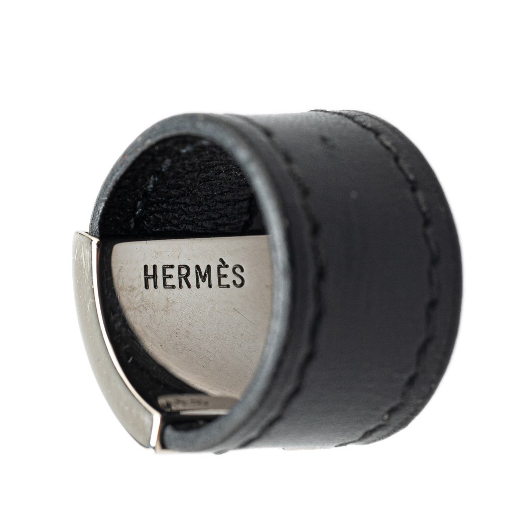Hermès Leather and Palladium Plated Lurie Ring - 4