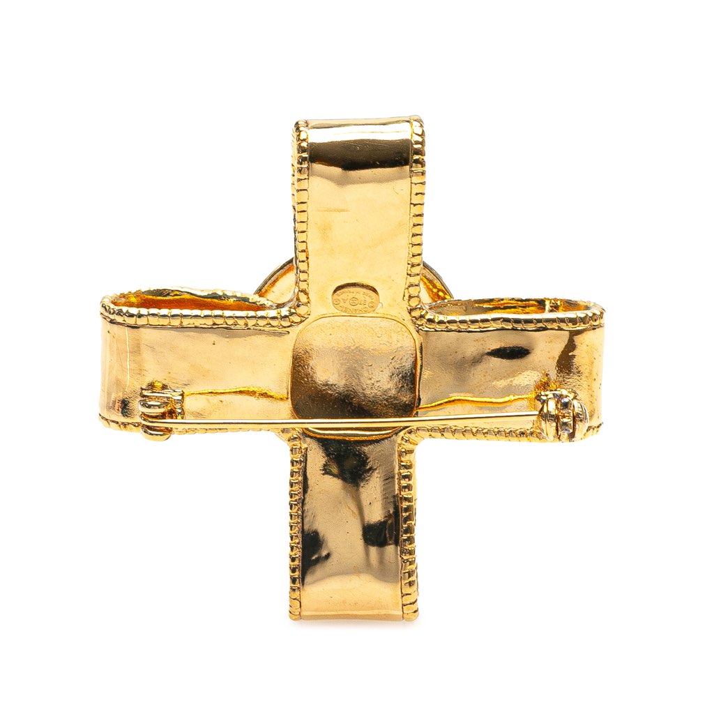 Chanel Gold Plated CC Cross Ribbon Brooch - Back view