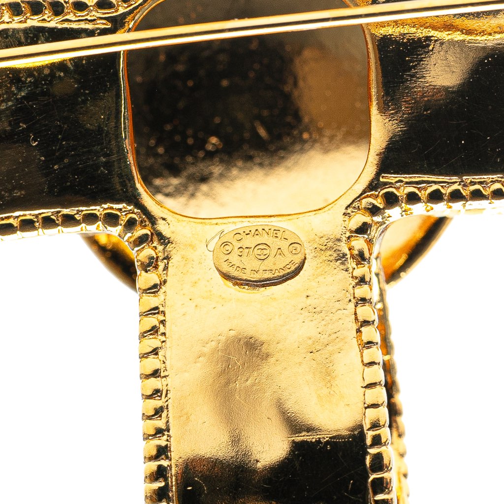 Chanel Gold Plated CC Cross Ribbon Brooch - Image 6