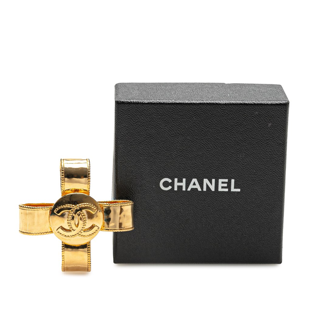 Chanel Gold Plated CC Cross Ribbon Brooch - 4