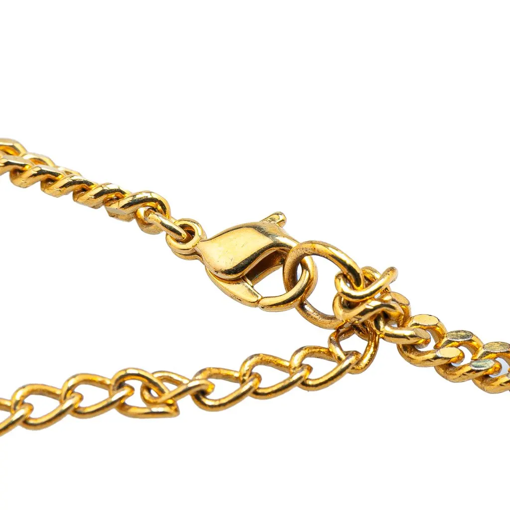Dior Gold Plated Lock and Key Charm Necklace Gold Metal Good - Model View