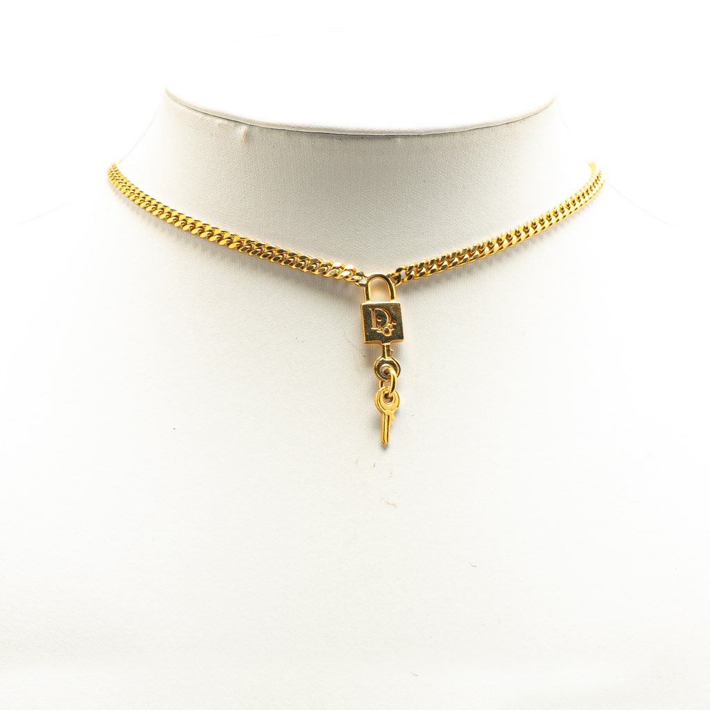 Dior Gold Plated Lock and Key Charm Necklace - 5
