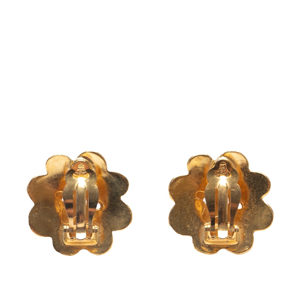 Chanel Gold Plated CC Flower Clip On Earrings - 2