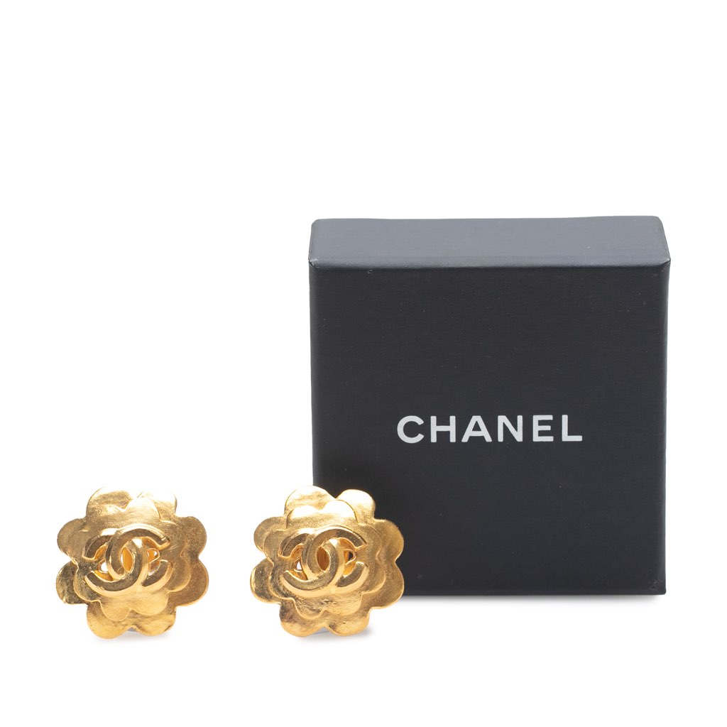 Chanel Gold Plated CC Flower Clip On Earrings - 4