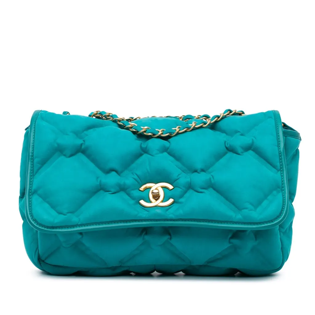 Chanel Small Iridescent Calfskin Chesterfield Flap Blue Leather Good - Front View