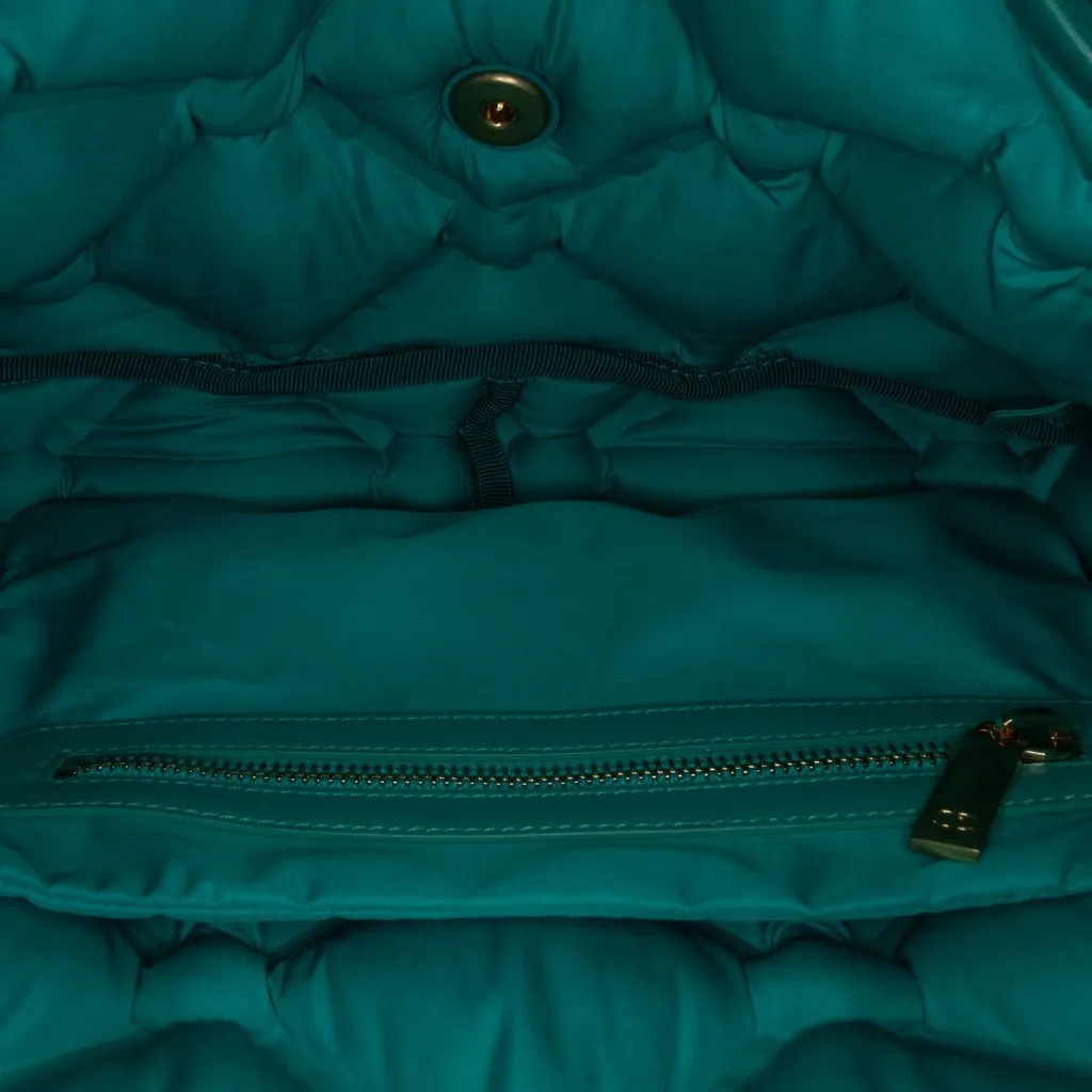 Chanel Small Iridescent Calfskin Chesterfield Flap Blue Leather Good - Model View