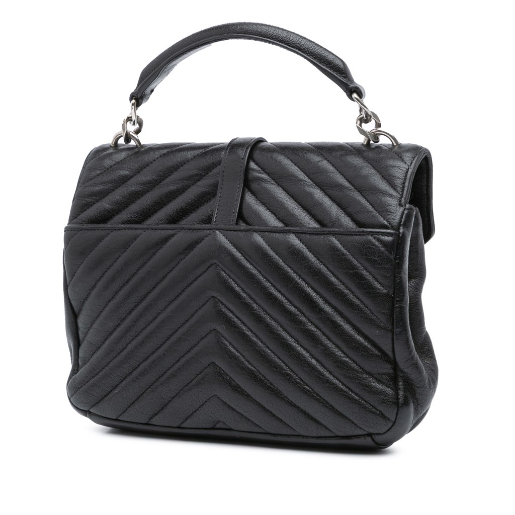 Saint Laurent Medium Quilted Chevron Sheepskin College Satchel - 2