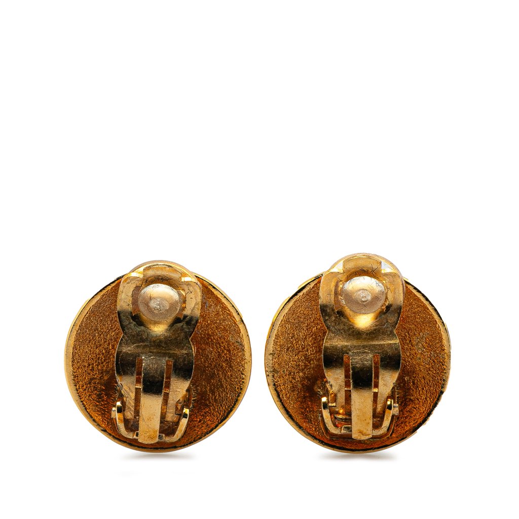 Chanel Gold Plated CC Crown Clip On Earrings - 2