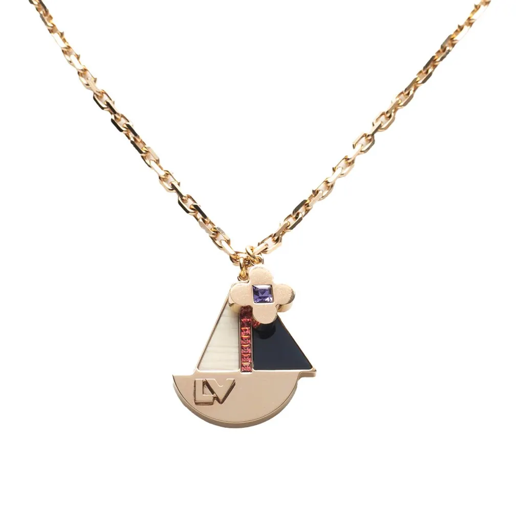 Louis Vuitton Gold Plated Resin Crystal Float Your Boat Pendant Necklace Gold Metal Good - Front View