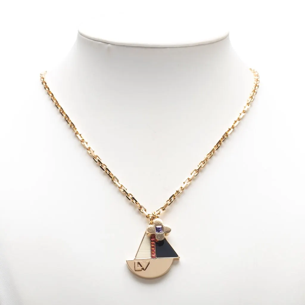 Louis Vuitton Gold Plated Resin Crystal Float Your Boat Pendant Necklace Gold Metal Good - Box View