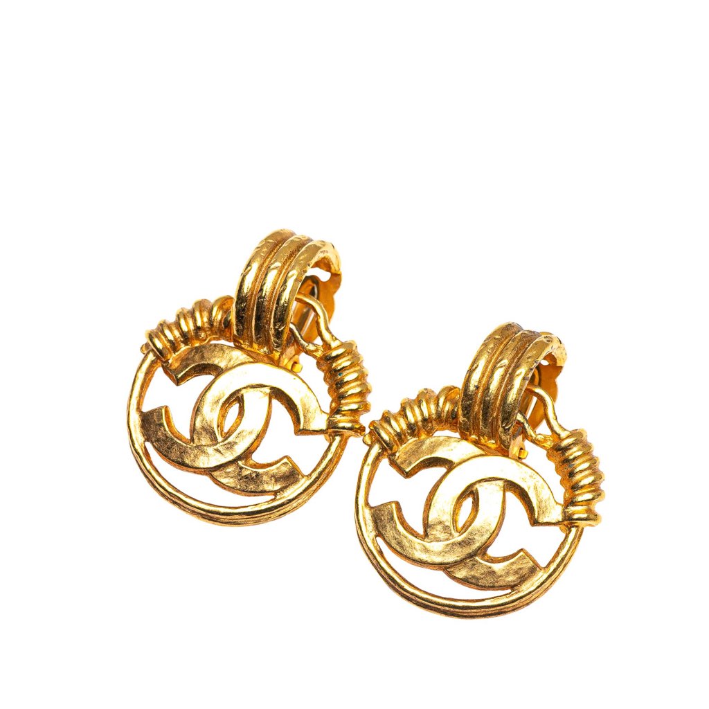 Chanel Gold Plated CC Swing Clip On Earrings
