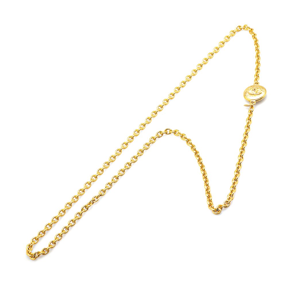 Chanel Gold Plated CC Round Pendant Necklace - 2