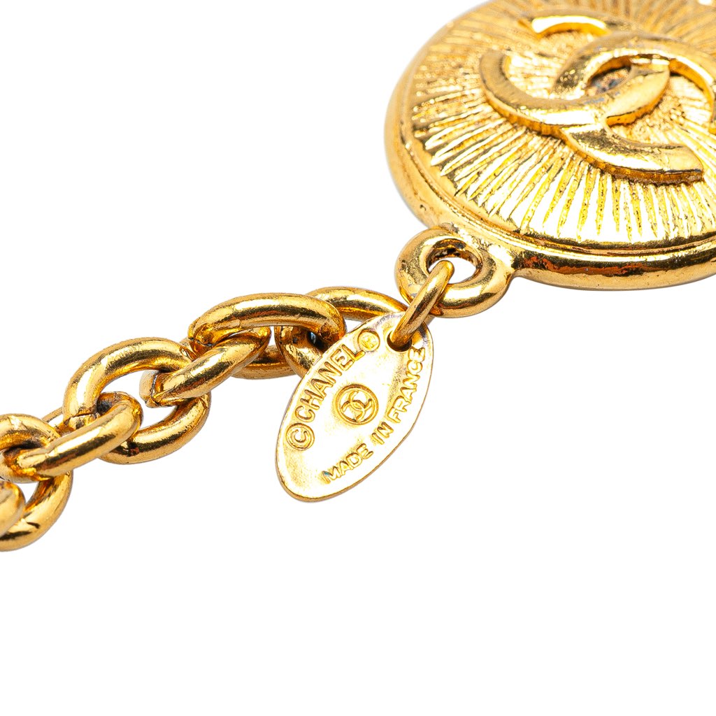 Chanel Gold Plated CC Round Pendant Necklace - 4