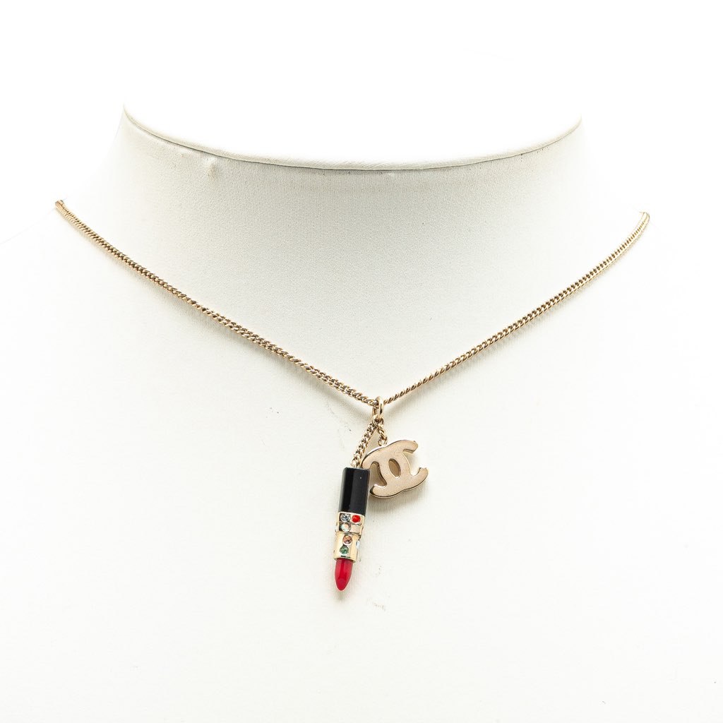 Chanel Gold Plated CC Lipstick Pendant Necklace - 3