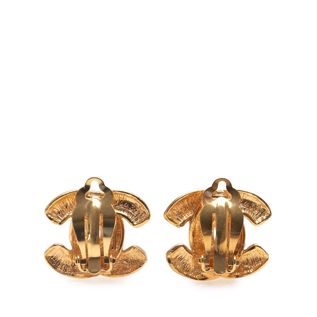 Chanel Gold Plated CC Quilted Clip On Earrings - 2