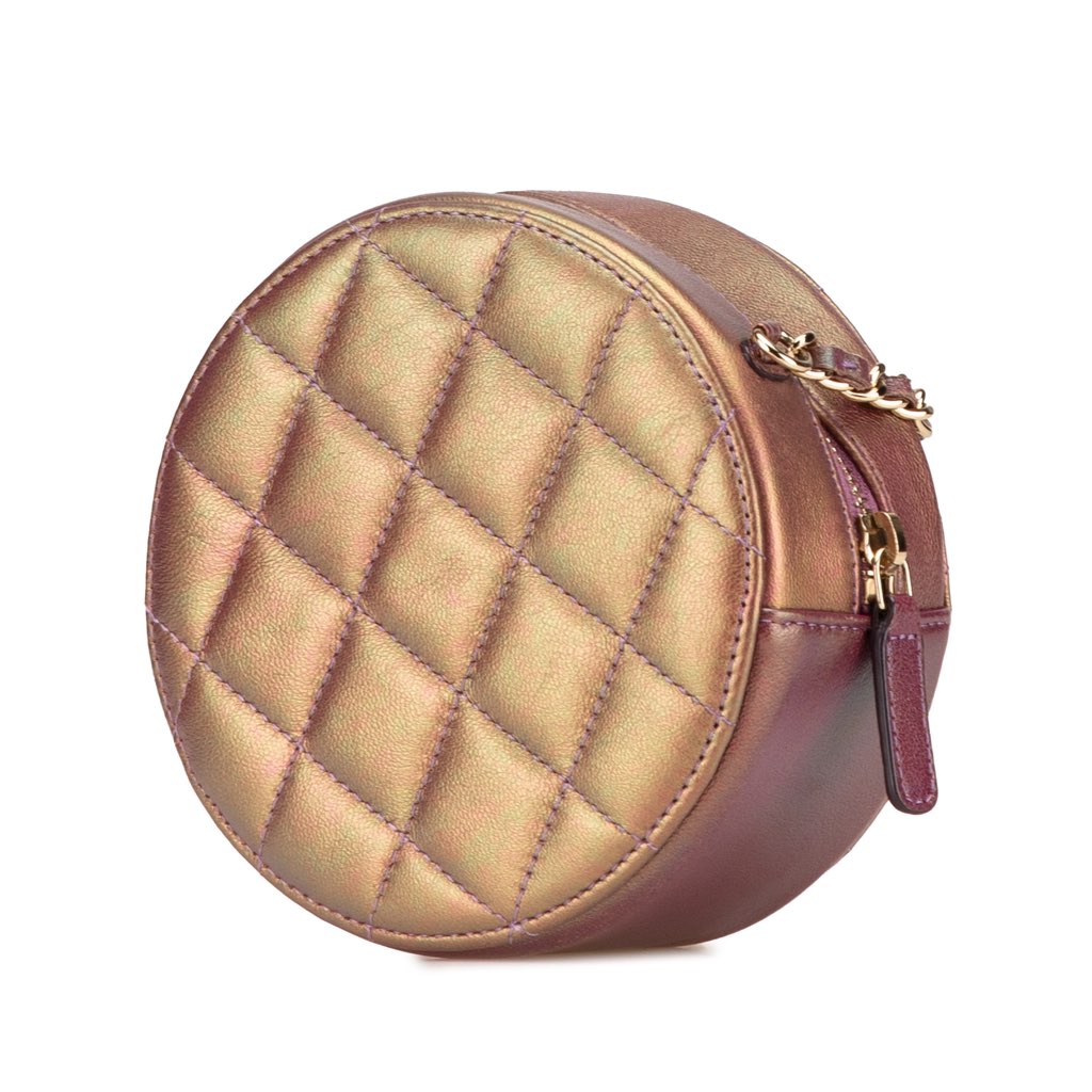 Chanel Quilted Iridescent Lambskin Round Clutch With Chain - 2