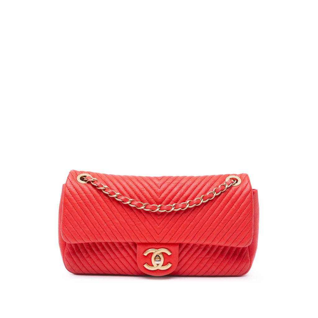 Chanel Medium Chevron Wrinkled Calfskin Medallion Charm Flap