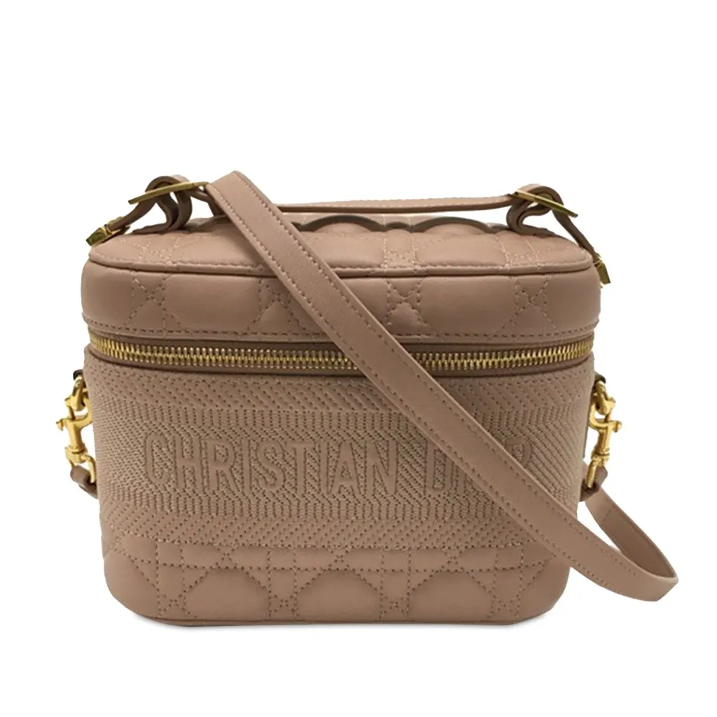 Dior Small DiorTravel Vanity Bag Brown Leather Good - Front View
