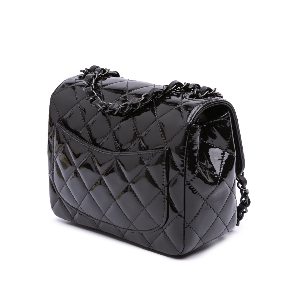 Chanel Mini Square Classic Patent So Black Single Flap - 2