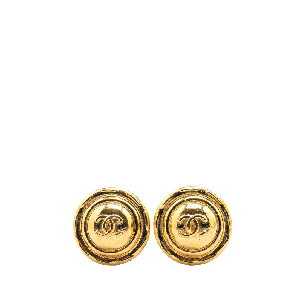 Chanel Gold Plated CC Round Clip On Earrings