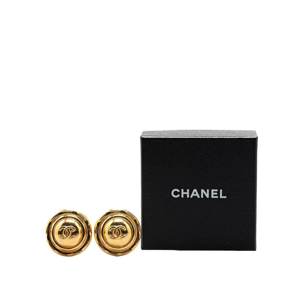 Chanel Gold Plated CC Round Clip On Earrings - 4