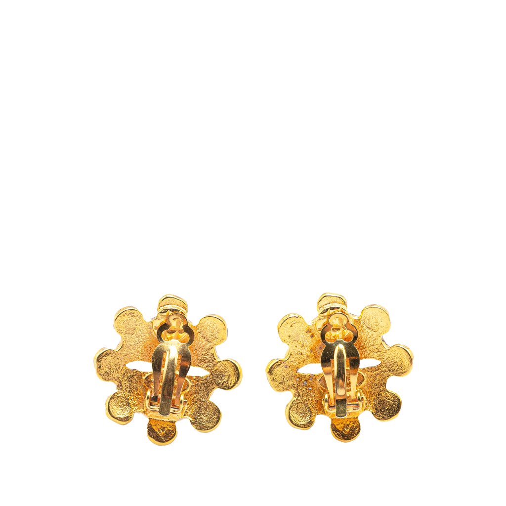 Chanel Gold Plated CC Floral Clip On Earrings - 2