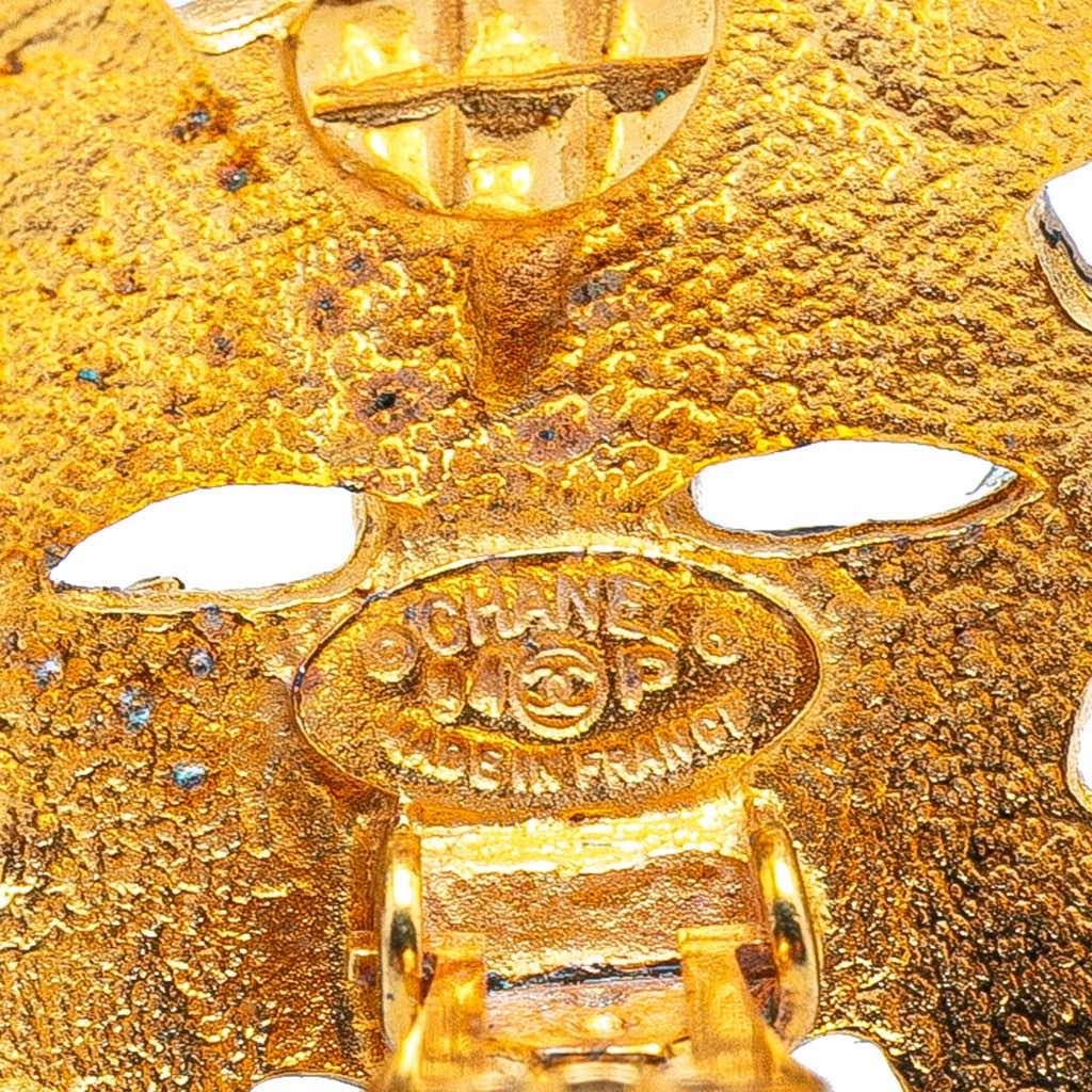 Chanel Gold Plated CC Floral Clip On Earrings - 3