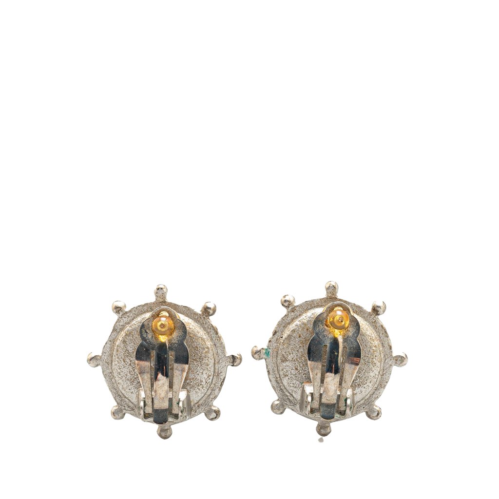 Chanel Silver CC Faux Pearl Clip On Earrings - Back view