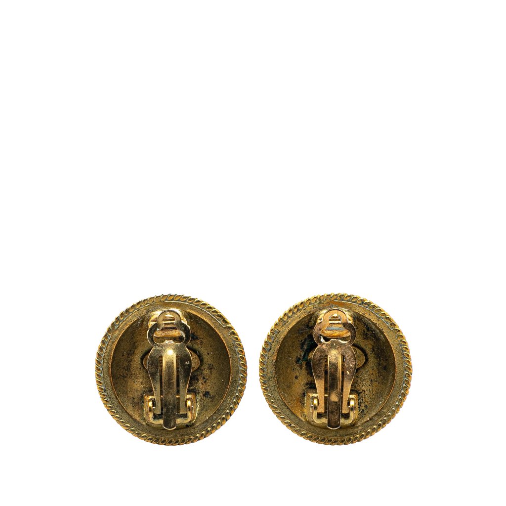 Chanel Gold Plated CC Round Clip On Earrings - 2