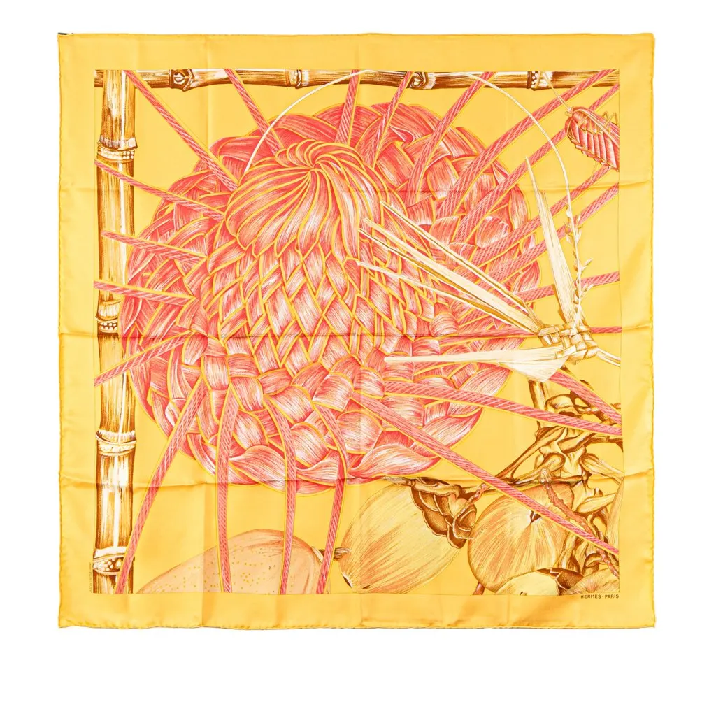 Hermès Jardin Creole Detail Silk Scarf Yellow Silk Good - Front View