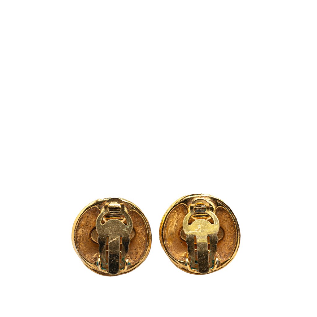 Chanel Gold Plated CC Round Clip On Earrings - 2