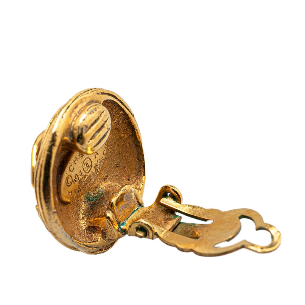 Chanel Gold Plated CC Round Clip On Earrings - 4