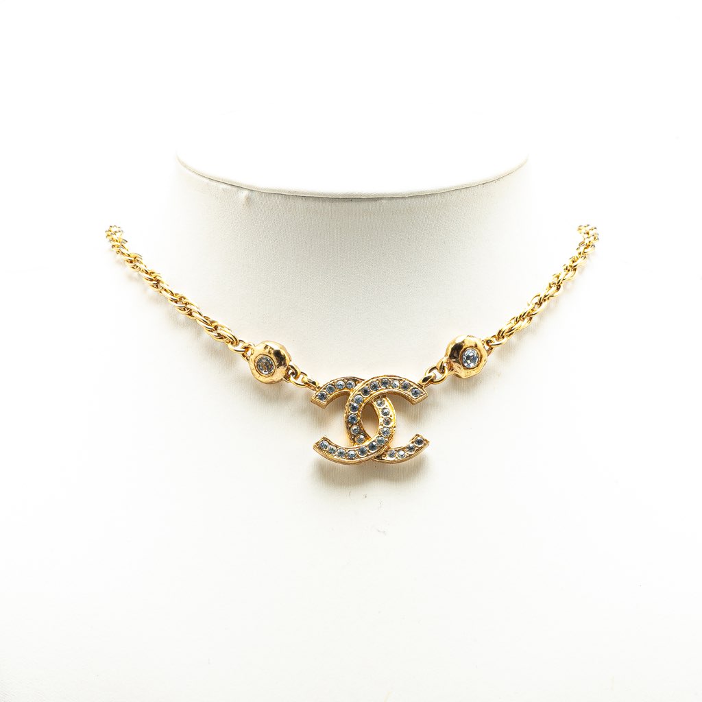 Chanel Gold Plated CC Rhinestone Pendant Necklace - 5