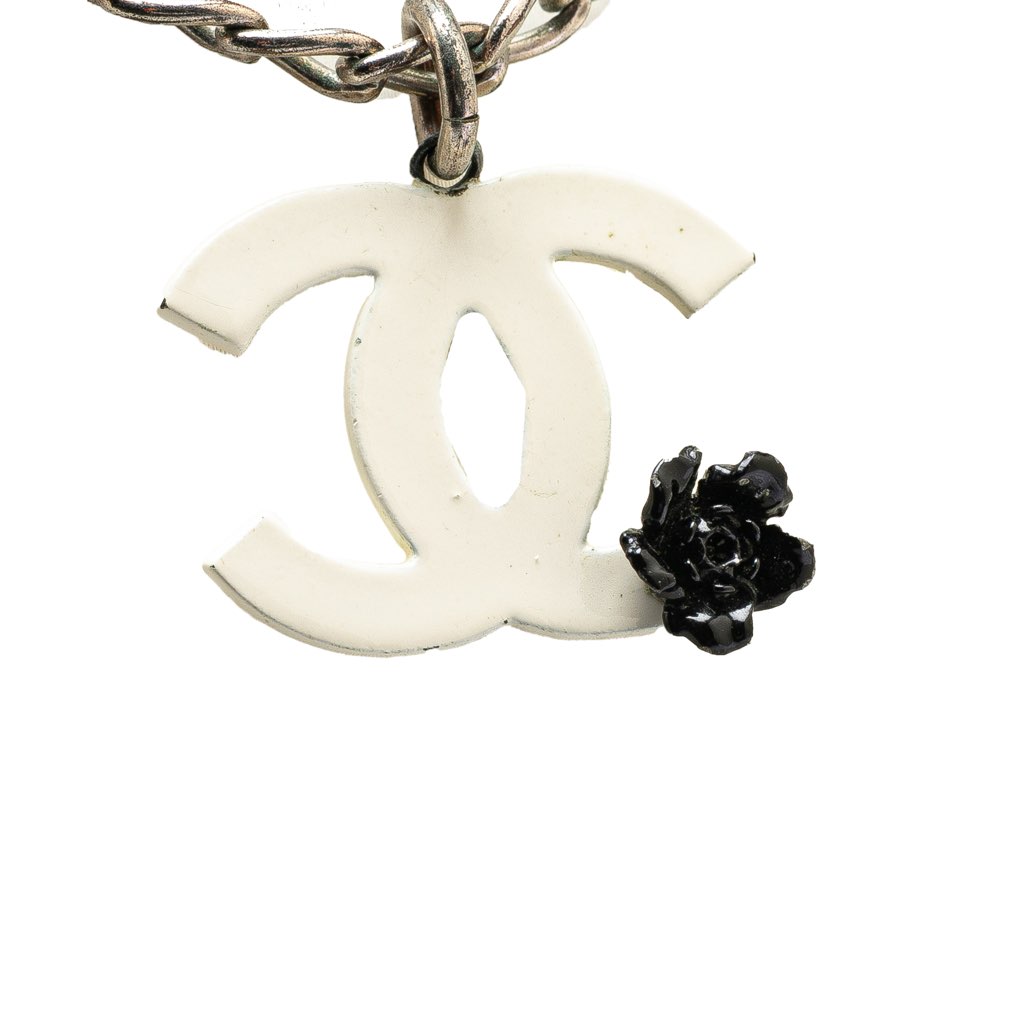 Chanel Silver Plated Resin CC Camellia Charm Necklace - 4