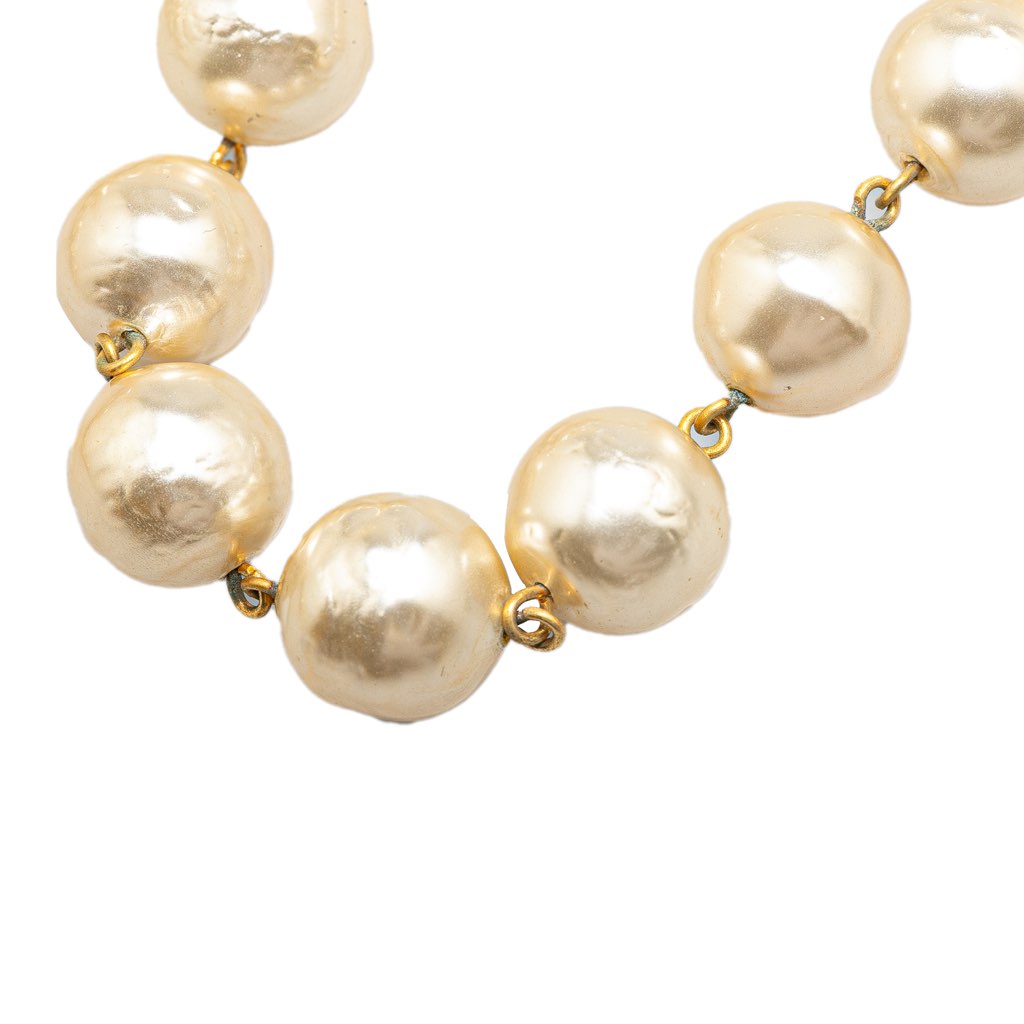 Chanel Gold Plated Faux Pearl Necklace - Side view