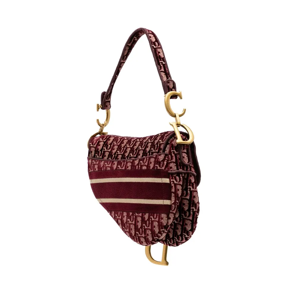 Dior Oblique Velvet Embroidered Saddle Bag Red Velvet Very good - Back View
