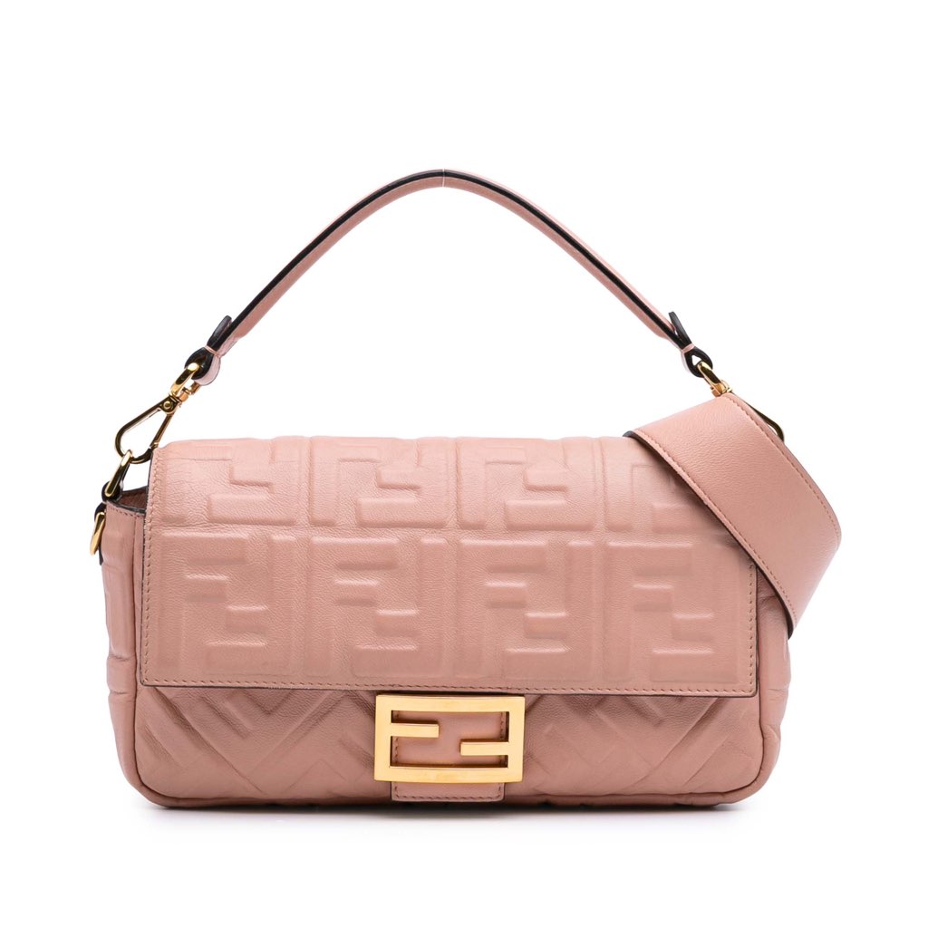 Fendi Zucca Embossed Leather Baguette Satchel