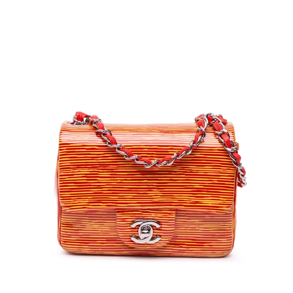 Chanel Mini Square Classic Patent Striped Single Flap