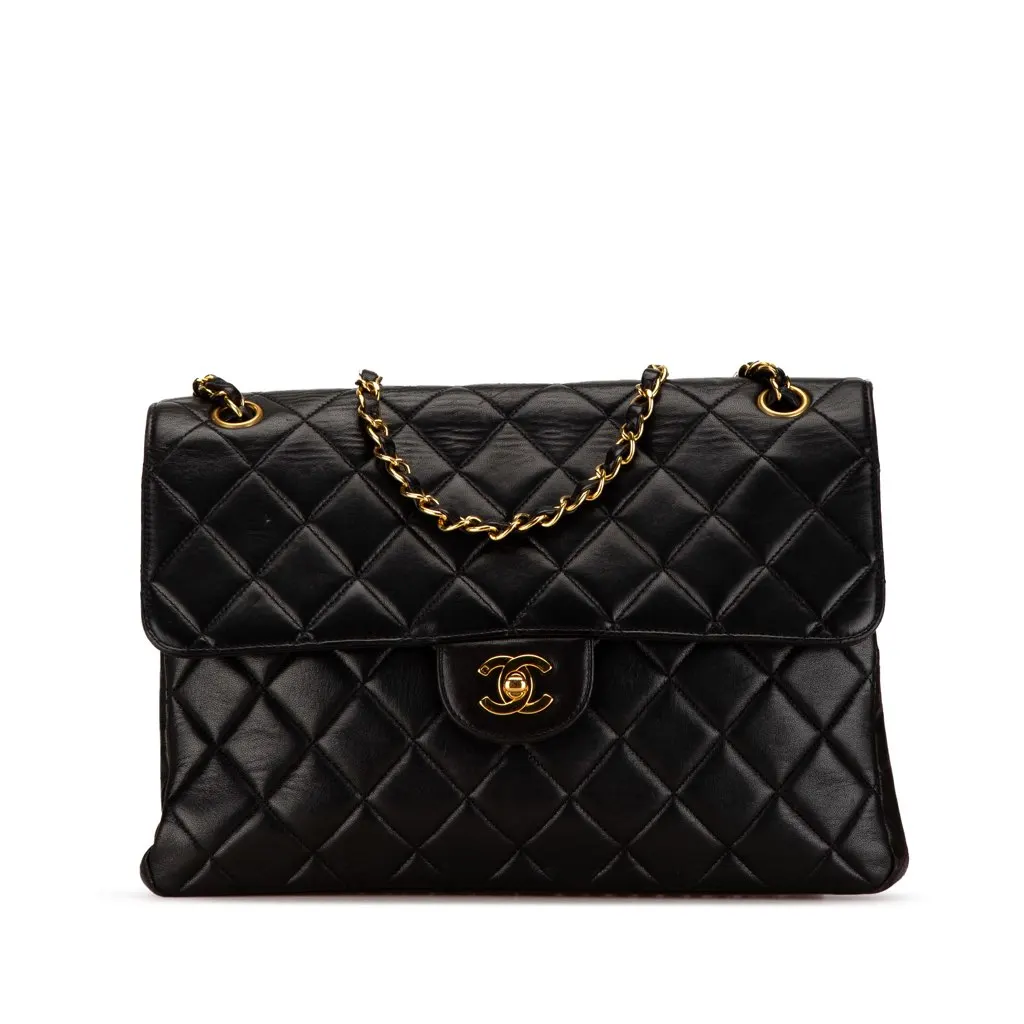 Chanel Jumbo Lambskin Double Sided Flap Black Leather Good - Front View