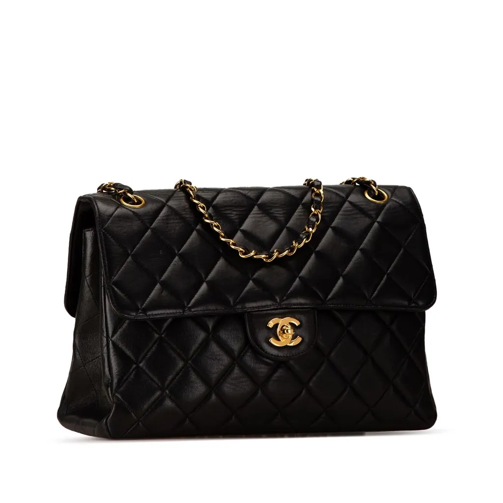 Chanel Jumbo Lambskin Double Sided Flap Black Leather Good - Back View
